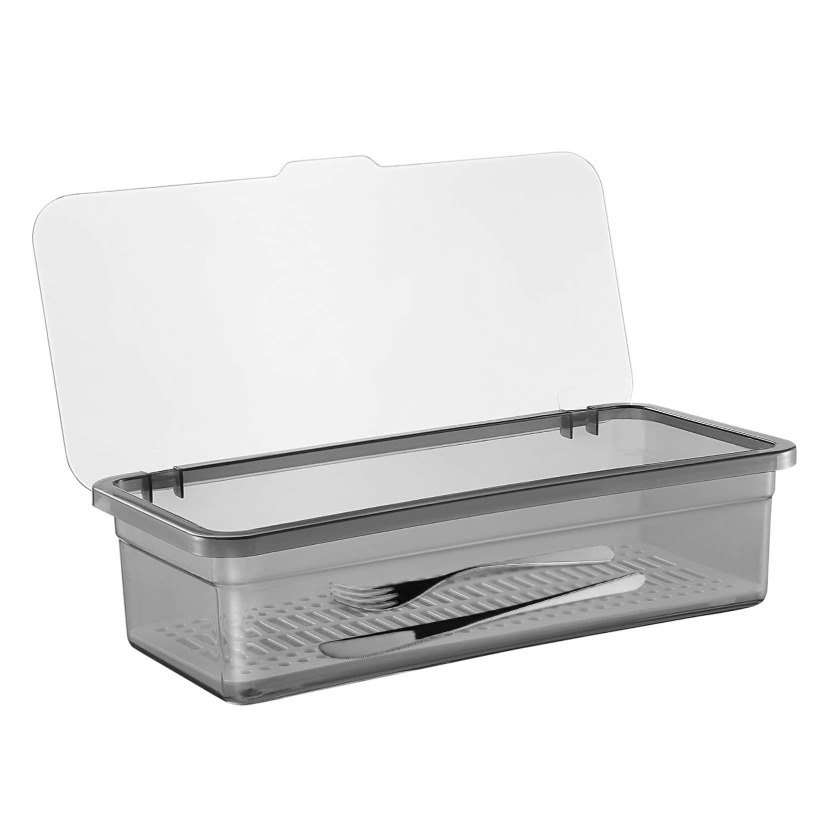 Silverware Organizer with Lid and Drainer: Plastic Kitchen Utensil Drawer Tray - Cutlery Tray Storage Container, Dinnerware Holder for Spoons Forks Knives