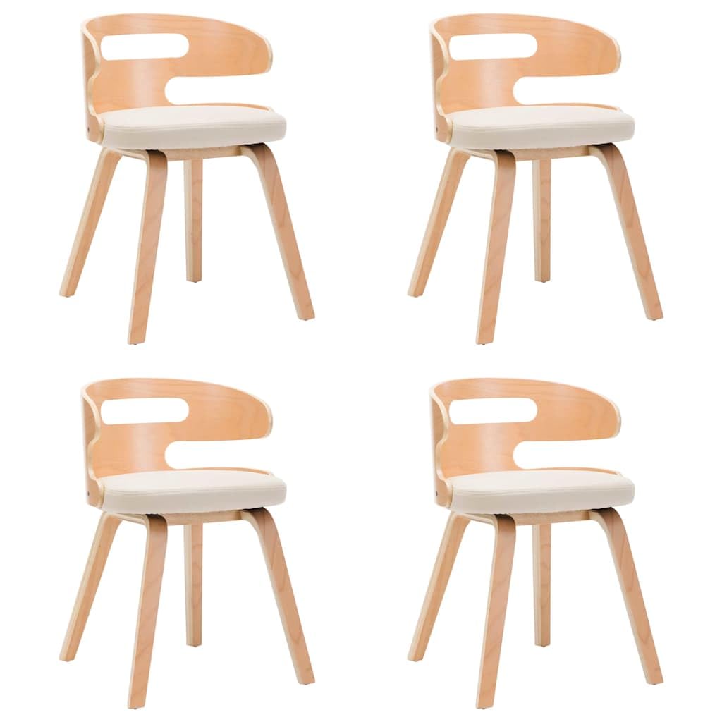 Lot de 4 Chaises à Manger Crème Bois Courbé Similicuir