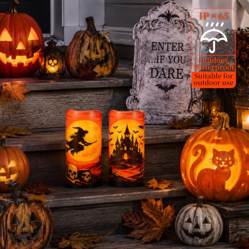 Image of Amagic 3 inchx6 inch Halloween Flameless Candles, Waterproof LED Pillar Candles