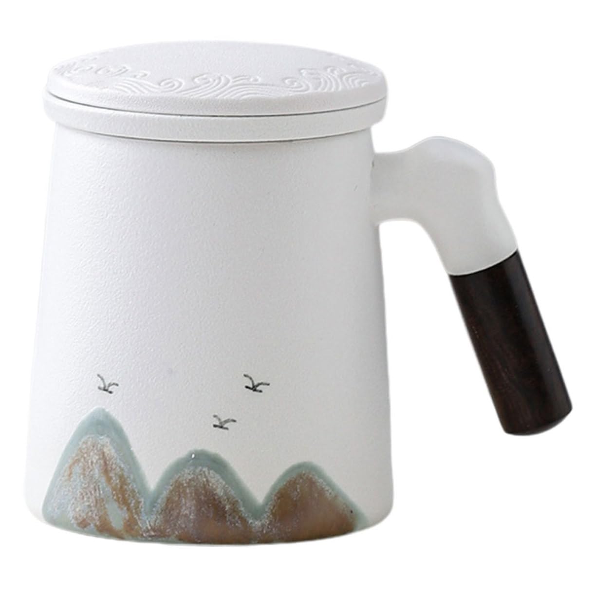 Tazza da Tè in Ceramica con Coperchio e Filtro, Bianca, Tavolo