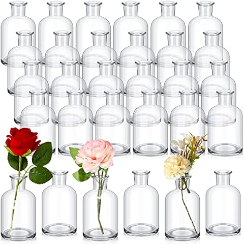 Lallisa 30 Pack Glass Bud Vases Bulk Small Mini Flower Vases for Centerpieces Decorative Glass Bottles Vintage Rustic Centerpieces Decoration for Wedding Dining Table Home Decor (4.22 oz) Cover