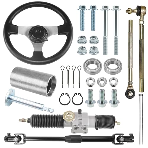 PRO BAT Go Kart Golf Front 300mm/11.8 Steering Wheel 360mm/14.1 Rack Pinion Adjustable Shaft Tie Rod Ends Kits for 50-110cc Go Kart Buggy Mini ATV Golf Kids UTV Rebuilding Silver