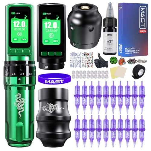 Mast Tattoo Gun Pen Machine, Fold Pro Cordless Year of Snake Edition Tattoo Machine Gift, Power Motor by Mcore-C3, 3000mAh Battery Power Supply (Kit)