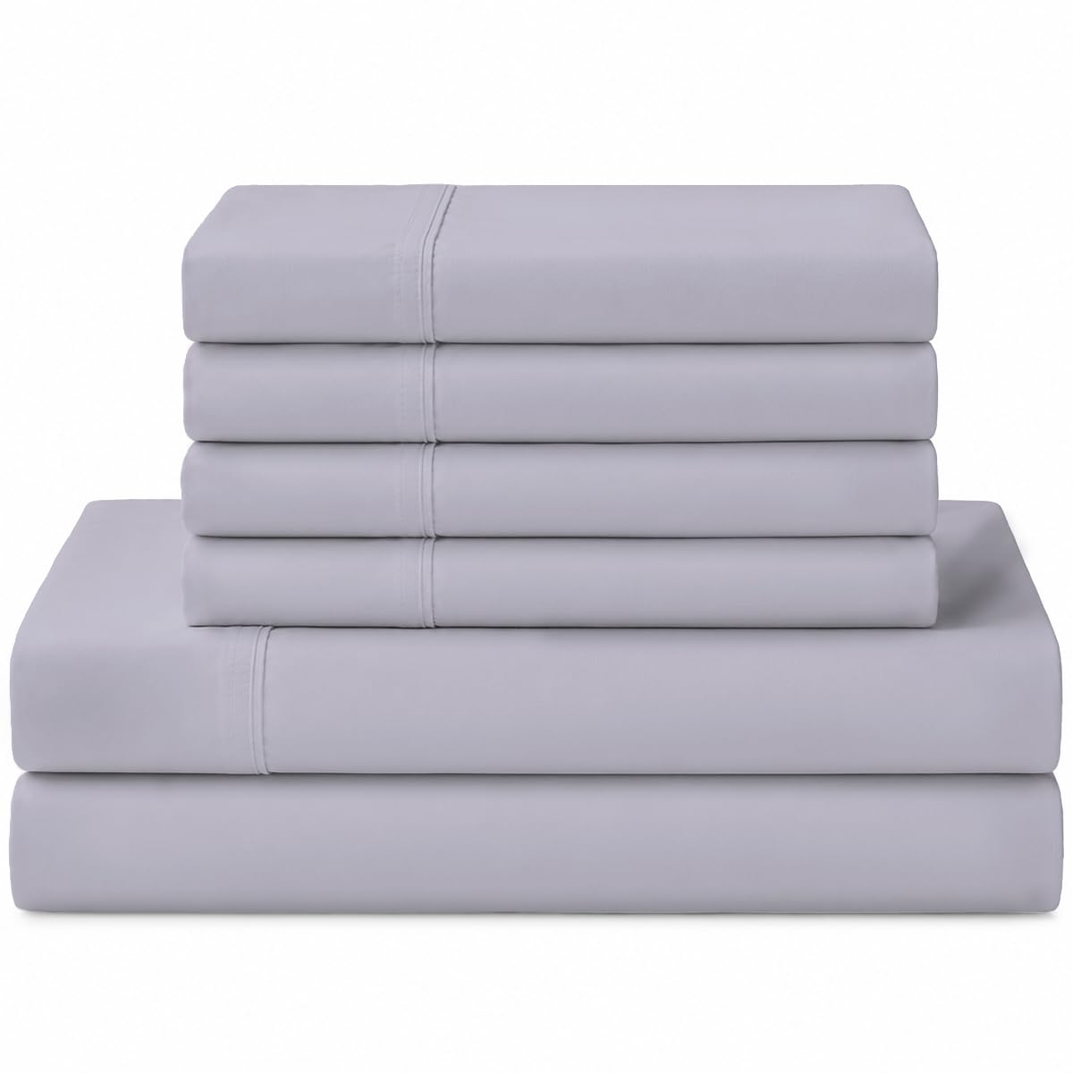 Linen Home 100% Cotton Percale Sheets California King Size, Prelude Purple, Deep Pocket, 6 Pieces Set- 1 Flat, 1 Fitted and 4 Pillowcases, Crisp Cool and Long Staple Strong Bed Linen