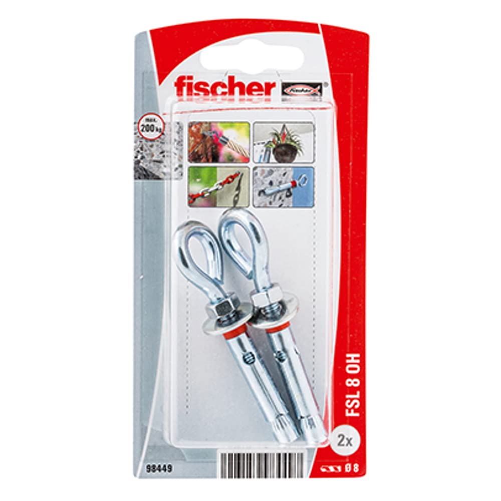 Fischer Ancoraggio Metallico Con Perno FSL-H - 8 X 80 Mm, Confezione Da 2 Pezzi, Per Fissaggi Pesanti