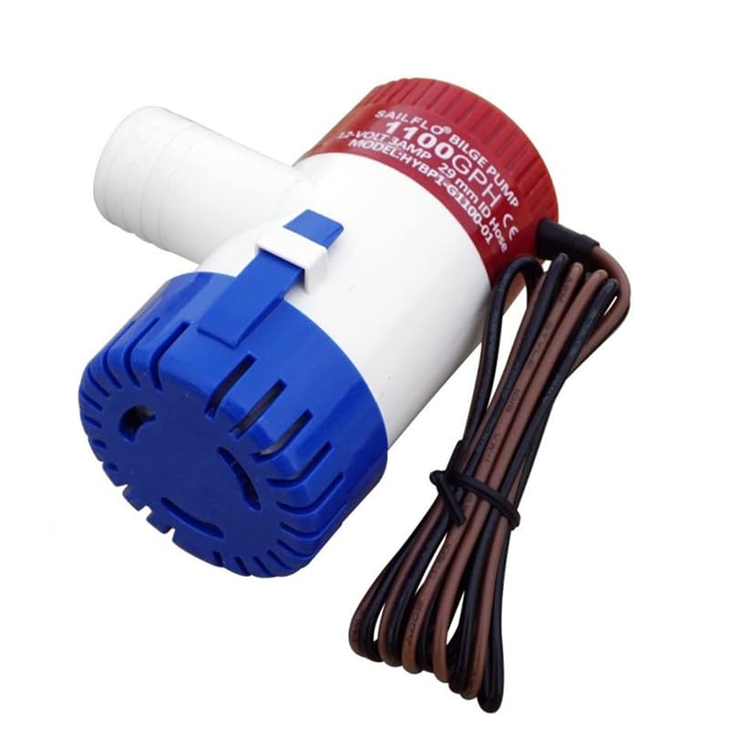Pompa zęzowa do łodzi, 12 V, 1100 GPH, wysoki przepływ, wąż 29 mm (1-1/8"), 3 A, cicha, kompletna, podwodna, 1 szt.