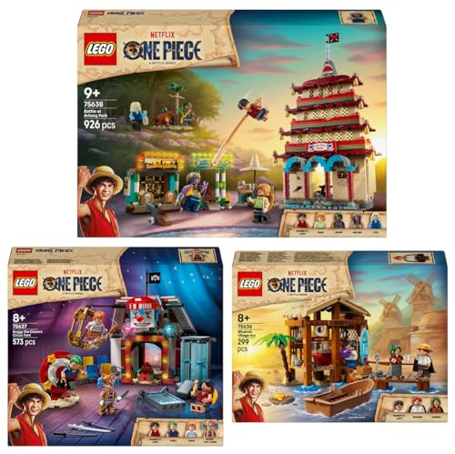 Lego One Piece Lot de 3 : 75636 Cabane dans le village de l'éolienne, 75637 Chapiteau de cirque de Buggy le Clown & 75638 Défi dans le parc d'Arlong