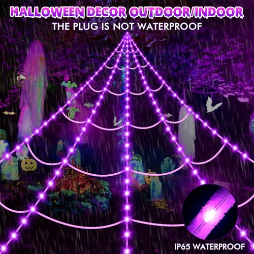 Image of OCATO 200 inch Halloween Decorations Spider Web Lights Outdoor +59 inch Fake Spider