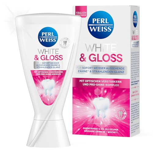 PERLWEISS White & Gloss Whitening Zahncreme - für sofort sichtbare weißere Zähne & bis zu 2 Stufen heller in 1 Woche - mit Pro-Shine-Komplex & Zahnschmelzschutz zur Zahnaufhellung, 50 ml