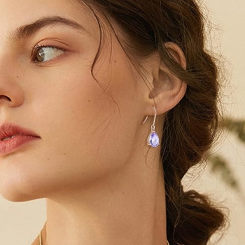 925 Sterling Silver 7x10MM Teardrop Birthstone Earrings, Solitaire Dangle Fish Hook Earrings for Women, Prom Jewelry Gifts2