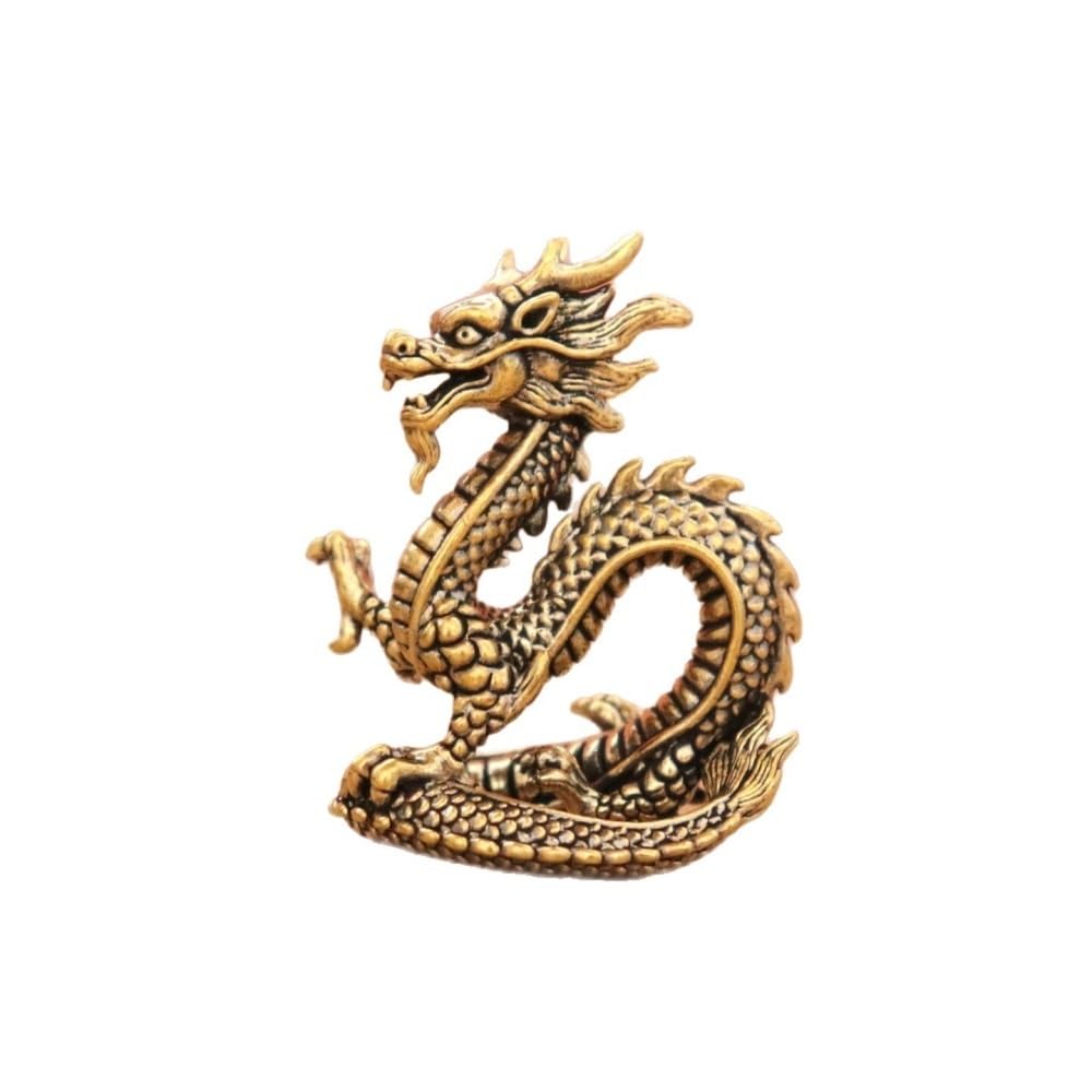 Huffa Ruilong Vintage Brass Dragon Figurine Cloud Design Desktop Tea Pet Copper Ornament