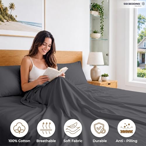 Image of SGI bedding RV Short Queen Sheet Set 60x75, 600 TC Egyptian Cotton, 4 Piece Luxury Hotel Collection, Ultra Soft & Breathable, Fits RV Mattress Camper & Trailer, 15 Inch Pocket, Dark Gray