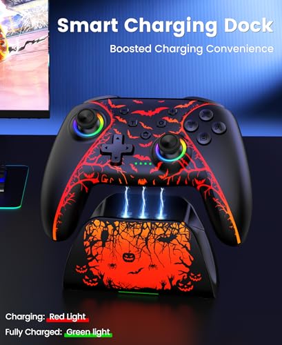 Image of Switch 2 Controller for Nintendo Switch 2 /Switch /OLED /Lite, Wireless Switch Controllers with Charging Dock, RGB Switch 2 Pro Controller with Hall Effect, Macro, Turbo and Vibration, Pumpkin Glow