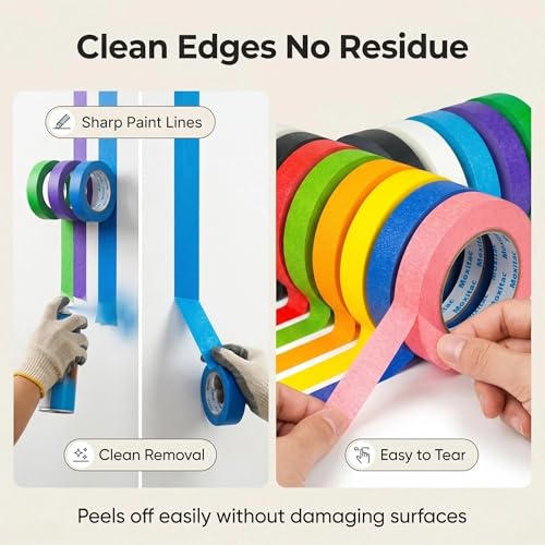 Image of Colored Masking Tape -Vibrant Rainbow Color Teacher Craft Tape, Painter's Tape, Great for Art, Lab,DIY Projects, Labeling & Classroom Decorations (11, Multi-Color, 0.94 Inch x 60yds)