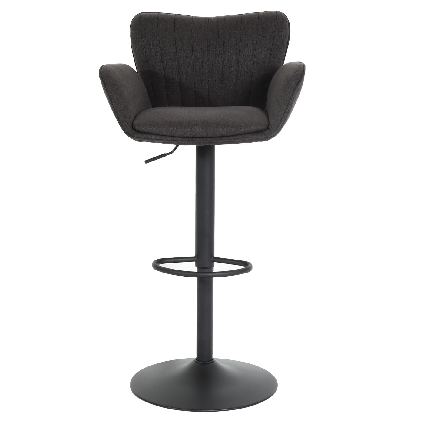 Mendler HWC-M67 - Taburete giratorio con reposabrazos, reposapiés giratorio, tela, hierro FSC®, color gris oscuro y negro