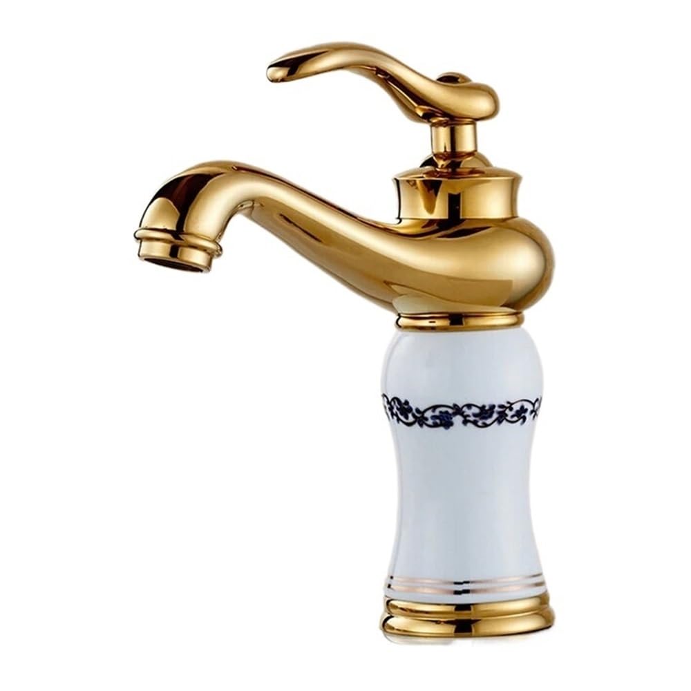 Robinet mitigeur de lavabo en laiton massif et porcelaine blanche monté sur pont