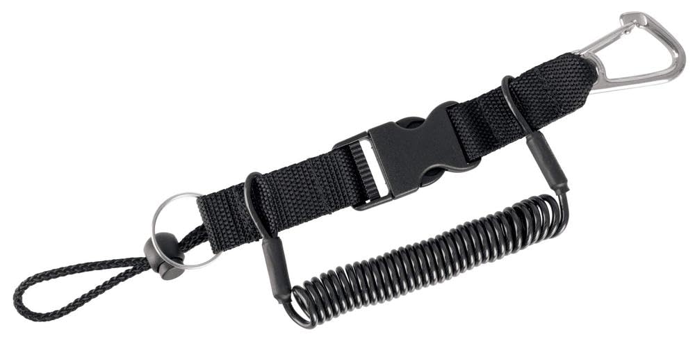 SEAC Corda di Sicurezza a Spirale Estensibile con Moschettone e Due Occhielli Unisex Adulto, Nero, 1.3 m