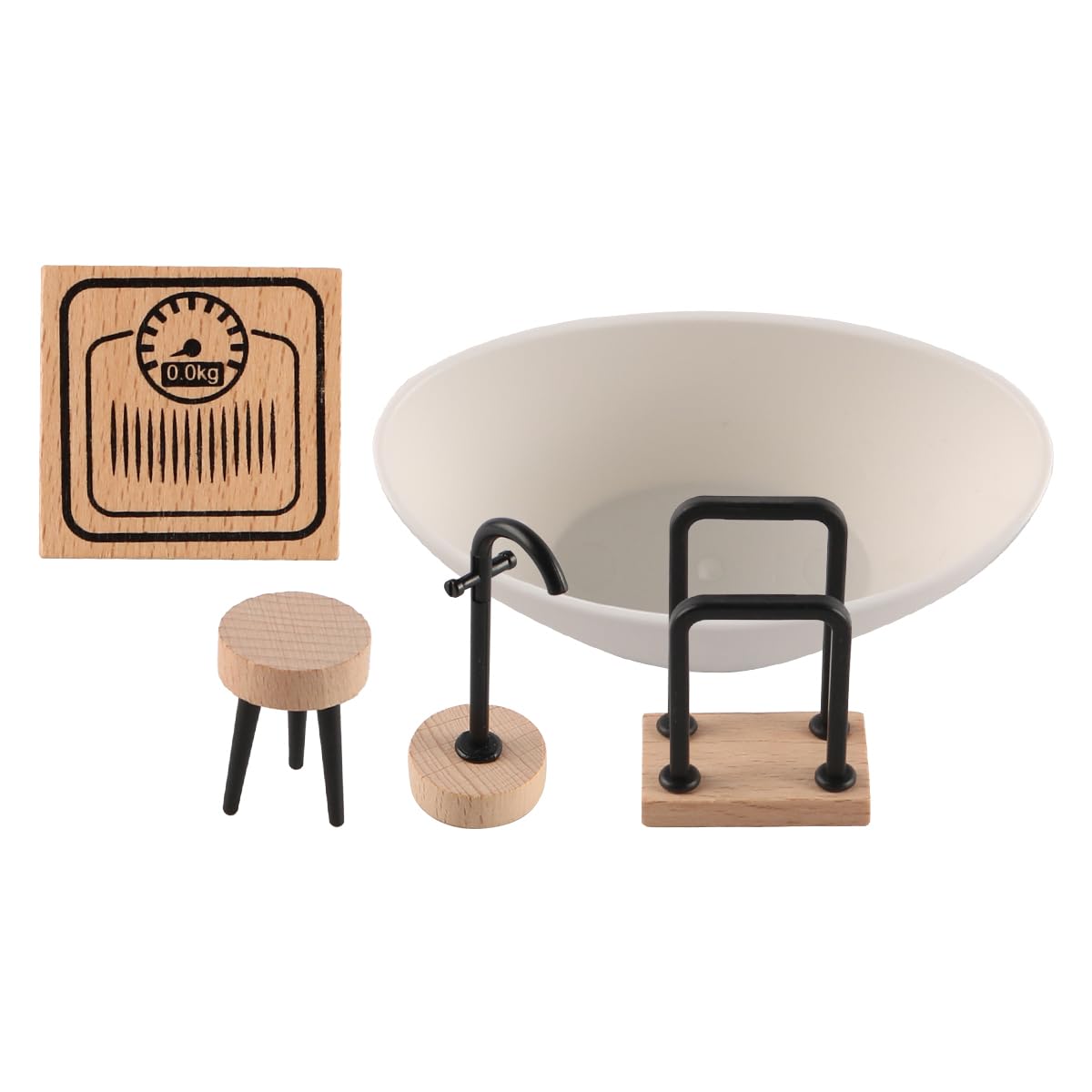 Sarini Dollhouse Bathroom Set Miniature Simulation Model Toilet Bathtub Wooden Bathroom Cabinet With Sink 1 Set - Image 3