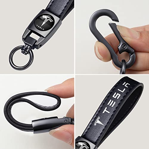 Jutiancheng Genuine Leather Car Keychain, Car Key Ring Compatible With Tesla Model Y X S 3 Black #TOP2