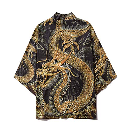 Mens Kimono Cardigan, F_Gotal Men's Retro Kimono Shawl Collar Cardigan Long Kimono Jackets Open Front Drape Cape Coat Black