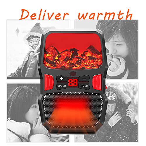 Heater,Mini Calefactor Electrico,Efecto de fuego de leña,1000 W Mini Control Remoto Ajustable,Temporizador de 12 Horas Y termostato,Adecuado para baños,dormitorios,cocinas,oficinas,etc.