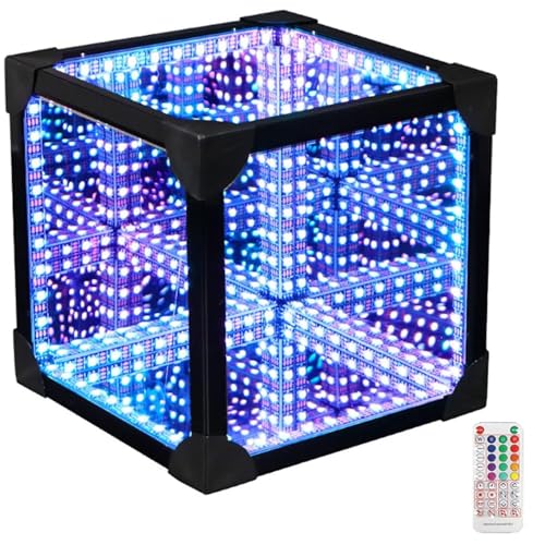 Cube lumineux LED réactif au son et miroir infini RVB 15cm pour bureau