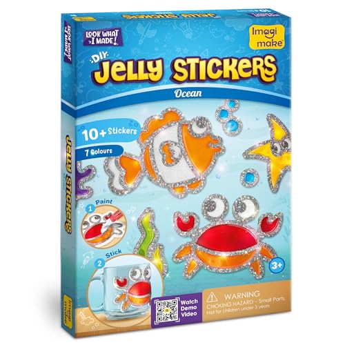 Image of Imagimake DIY Jelly Stickers - Ocean | 3D Gel Stickers Craft Kit for Kids | Window, Bottle & Mug Decoration | Non-Toxic Glass Paints | Age 3+