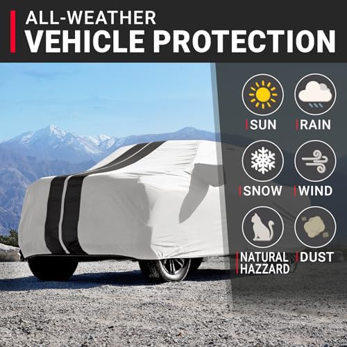 Image of iCarCover Premium Truck Cover for 1998-2000 Nissan Frontier Extended Cab, Short Bed Heavy Duty Waterproof All Weather Rain Snow UV Protector Full Exterior Indoor Protection (Stripe - Light Gray /Black)