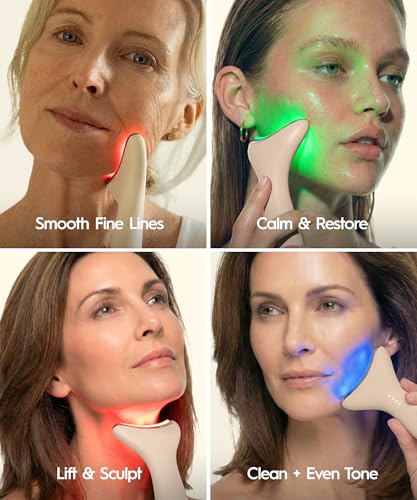 REVO Genie Facial Massager for Face and Neck, LED Beauty Device with Heat and Vibration, Depuffing Sculpting Tool with Red Blue Green Light Modes for Skincare Routine - Image 4