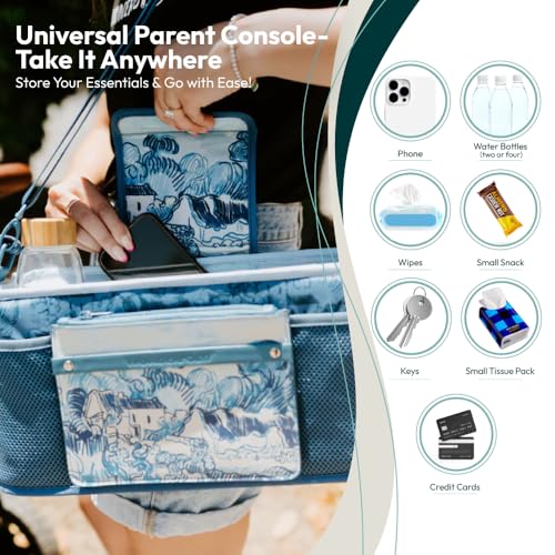 Image of WONDERFOLD Universal Parent Console Stroller Organizer with Insulated Cup Holders, Hook & Loop Closure Handle Attachment, 2 Storage Pockets, Removable Shoulder Strap for Easy Transport