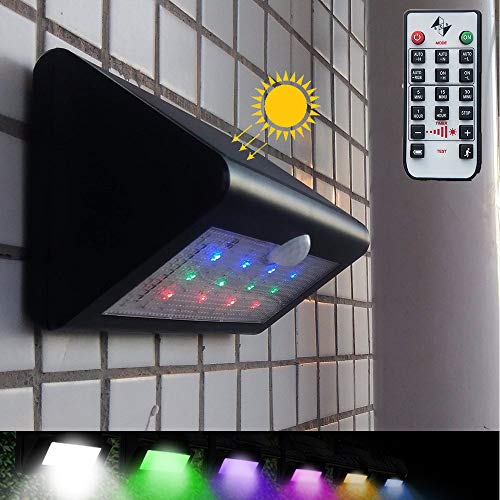 Fugeruisi Lampes solaires 38*Blanc+12*RBG Led avec télécommande 6 Mode/PIR/minuteur/couleur changeable éclairage paysager