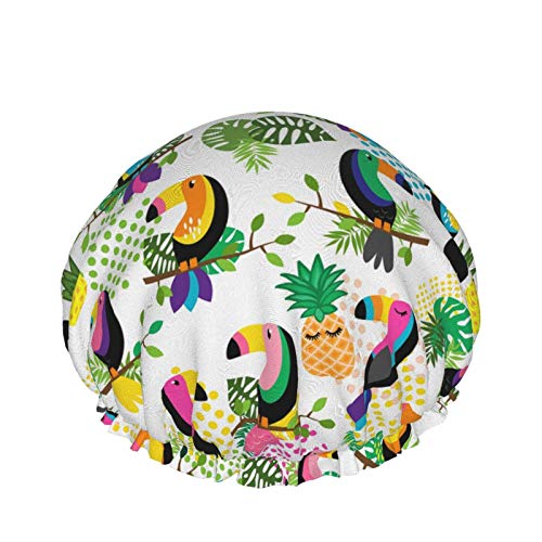 Tropical Toucan Shower Cap Women Double Layer Waterproof Bath Cap Eva Lining Design For All Hair Lengths