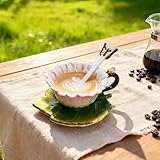 Minigift Ceramic Tea Cup and Saucer Set ，6OZ 3D Hand-Painted Daisy Flower Coffee Mug，Gift for Women