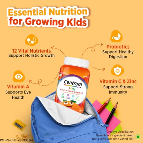 Image of Centrum Kids, World's No.1 Multivitamin with Probiotics, Vitamin C & 11 other nutrients for Immunity, Healthy Digestion & Eye Health (Veg)- 30 Gummies