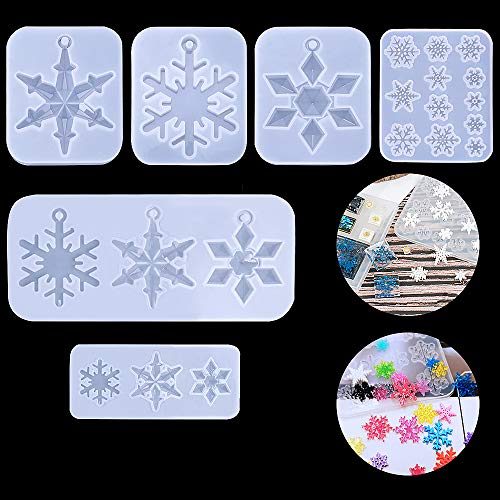 Molde Silicona Resina 6Pcs Copo de nieve Navidad Moldes para hacer joyas para colgantes Moldes para pulseras de silicona Mold para decoración Fabricación artesanal hecha a mano de resina de bricolaje