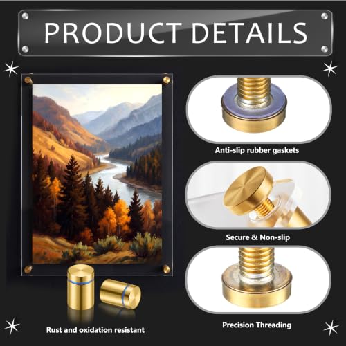 Image of Pelopy 24 Pcs Sign Standoff Screws Advertising Screws Stainless Steel Wall Standoff Mounts Glass Acrylic Nail (3 /4 x 1 Inch,Gold)