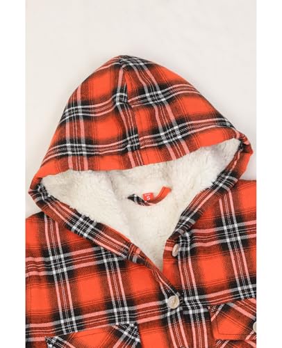 Image of ZENTHACE Boys Sherpa Fleece Lined Flannel Plaid Button Down Shirt Jacket,Hooded Flannel Shirt with Hand Pockets