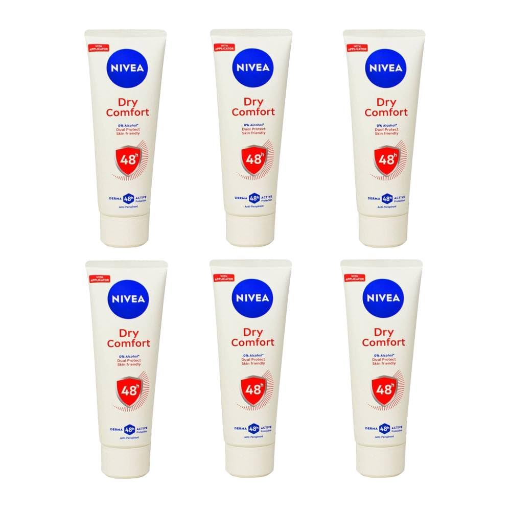 NIVEA Dry Comfort Deo Creme im 6er Pack (6 x 75 ml), Antitranspirant für jede Alltagssituation, Deodorant mit 48h Schutz