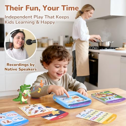 Image of JoyCat Bilingual Kids Learning Tablet, 106 Pages Spanish & English Talking Cards with 20 Interactive Games, Montessori Toy for Alphabet, Words, Numbers, Colors & Songs, Learning Gifts for Toddler 2-6