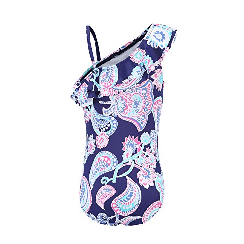 Image of Girls One Piece Swimsuits One Shoulder Ruffle Swimwear Floral Bathing Suit