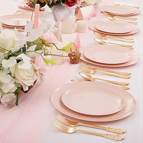 Kire 60Pcs Pink Plastic Plates Disposable - Heavy Duty Pink Plates For Party/Mothers Day - Include 30Pieces 10.25Inch Pink Dinner Plates And 30Pieces 7.5Inch Pink Dessert/Salad Plates #TOP6