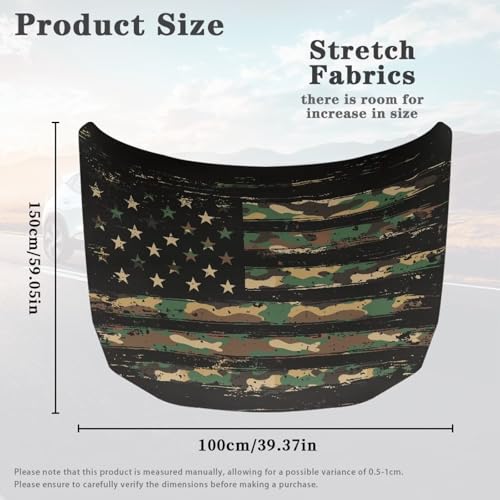 Image of American Flag Green Camo Design Car Hood Cover Protector Waterproof Sun-Proof Auto Hood Flag 4th of July Patriotic Decorations Automotive Exterior Accessories
