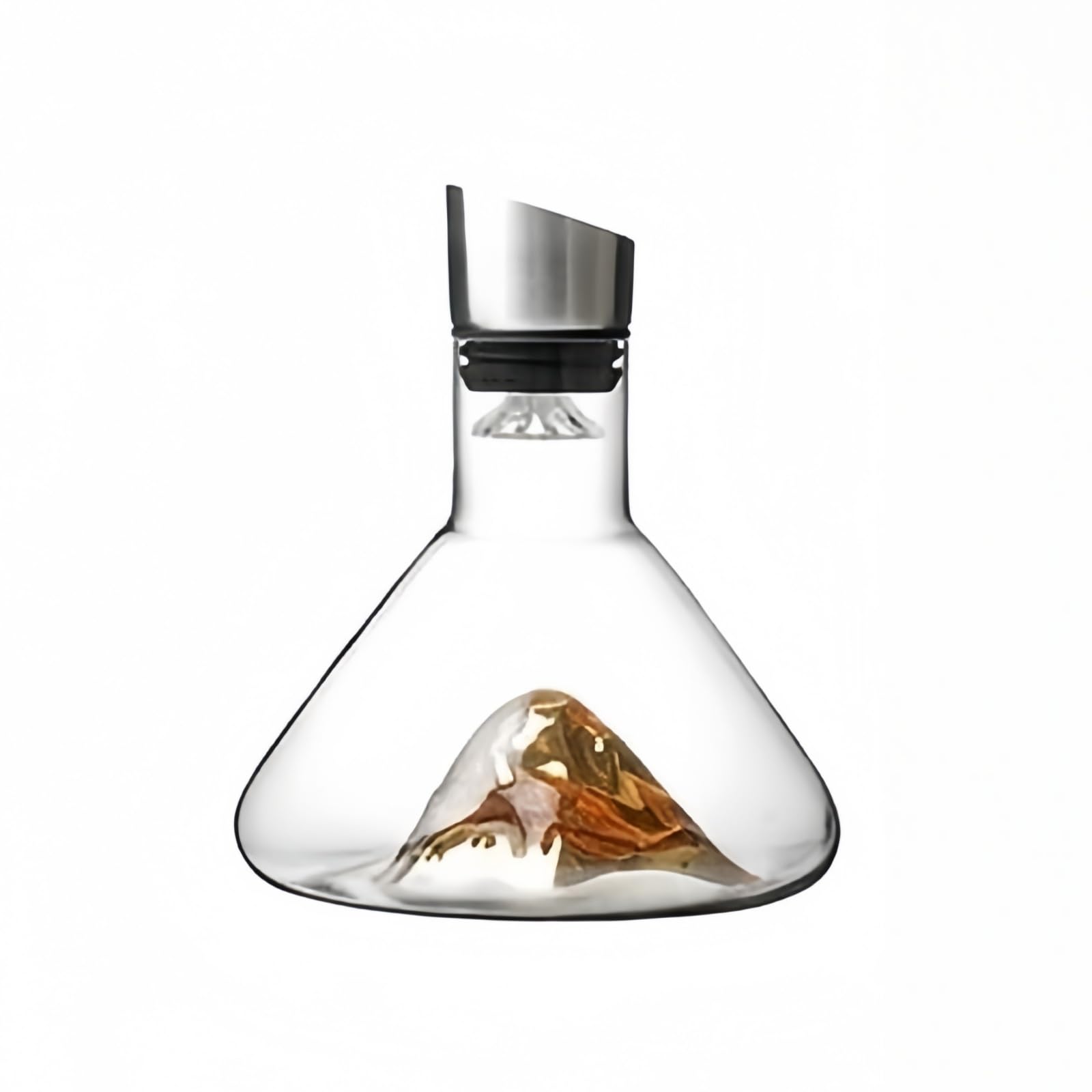 Carafe à Décanter en Verre Cristallin, 1500ml, avec Base Montagne Dorée, Filtre en Acier Inoxydable, Effet Cascade, 21.5x18cm