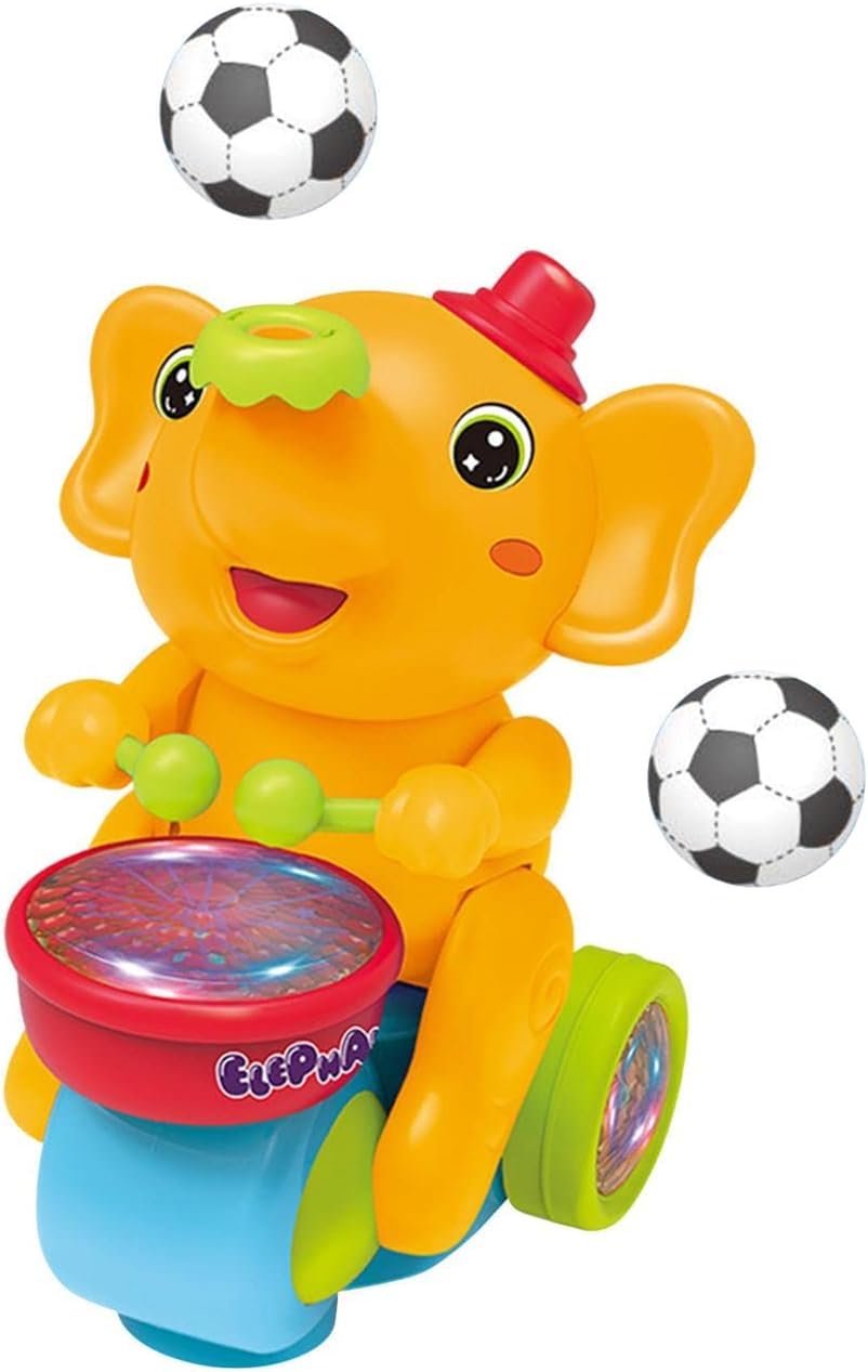 Ruzarth Musical Walking Elephant Toy for Kids | Drummer Elephant with Flashing Lights, Music, Sound, Blowing Ball & Bump-and-Go Action | Fun Learning Gift for Boys & Girls (3+ Years) (Yellow)