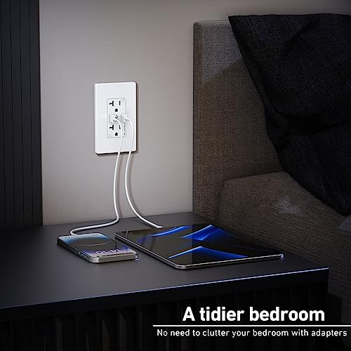 Webang Usb Receptacle Outlet, 25W 5.0 Amp Usb Wall Outlet, 20A Charging Power Outlet With Usb Ports, Screwless Wall Plate Included, Etl Listed, White, 10 Pack #TOP7