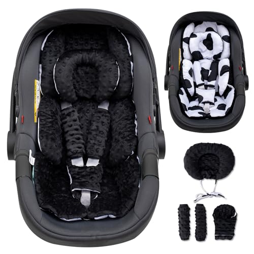 Image of THE KENKYO Infant Car Seat Insert with Extra Headrest for Preemie to Toddler, Adjustable Baby Car Seat Head Support with Shoulder Pads, Breathable Air Mesh & Mink Dot Newborn Carseat Insert