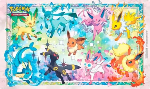 BB-Toy-Trades Compatible avec Pokemon Eeveelutions Evoli TCG Playmat Tapis de jeu Tapis de souris Sous-main Évolutions prismatiques Collection Super Premium