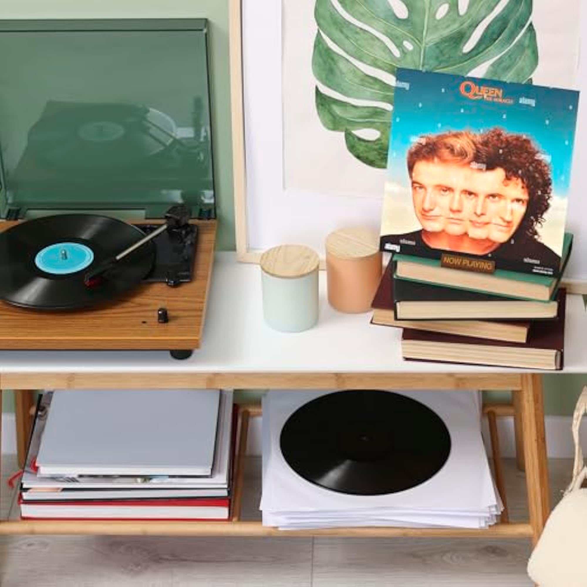 Now Playing Wooden Vinyl Record Stand for Display & Storage