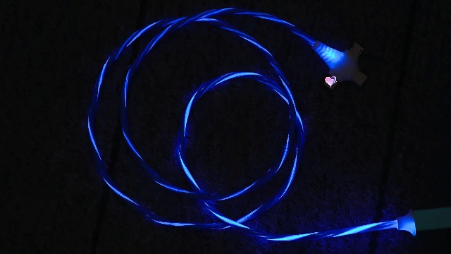 Image of AYI 3 in 1 USB Charging Cable 1m, Blue Dynamic Flowing Light Effect, Flexible PVC Tangle-Free Design, Smart Chip with Trickle Charging & Low Power Consumption, Data Sync Cord for Most Mobile Devices.