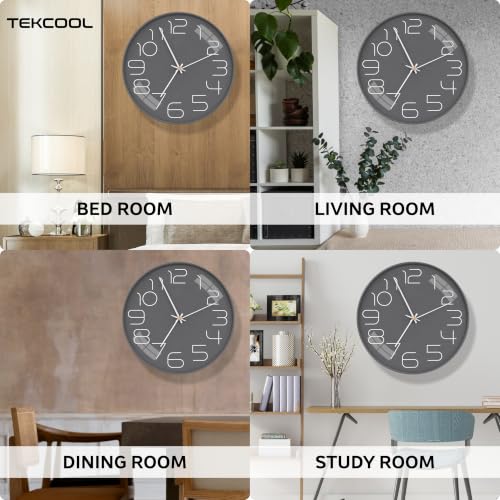 Image of TEKCOOL Plastic Digital Wall Clock 12 inch Silent Quartz Decorative Non-Ticking Classic Clock Battery Operated Round Easy to Read for Room /Home /Kitchen /Bedroom /Office /School-(Grey)'